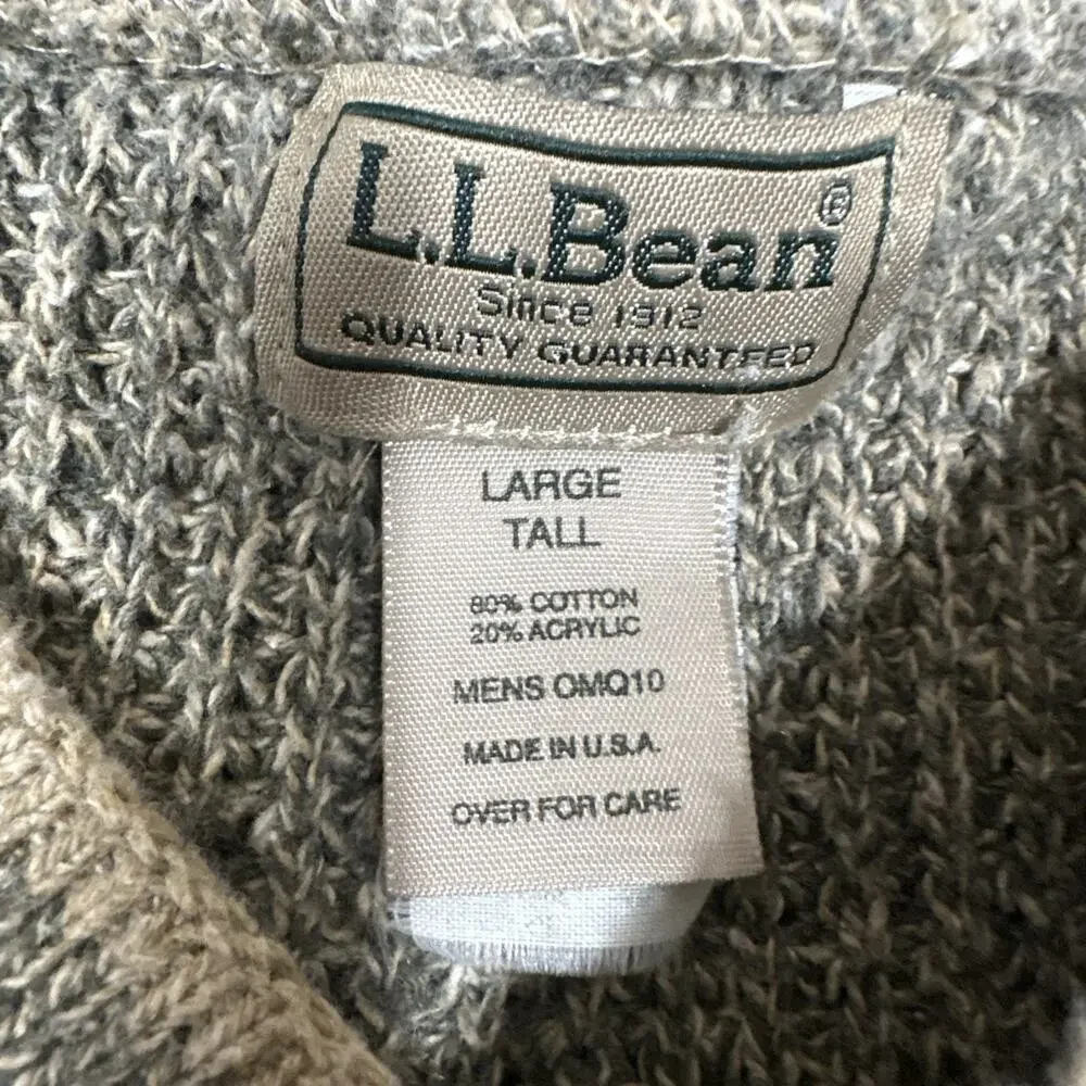 L.L. Bean Mens Henley Sweater Sz Large Tall Gray Taupe Cotton Blend Made in USA
